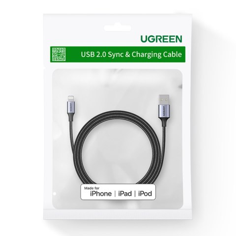 Kabel przewód w oplocie USB-A - iPhone Lightning MFi 1.5m - czarny Kabel przewód w oplocie USB-A - iPhone Lightning MFi 1.5m - czarny