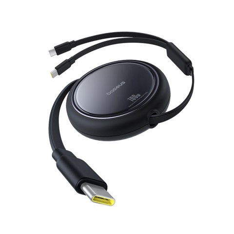 Kabel przewód zwijany USB-C - 2 x USB-C Bright Mirror Series 100W 1m - czarny Kabel przewód zwijany USB-C - 2 x USB-C Bright Mirror Series 100W 1m - czarny