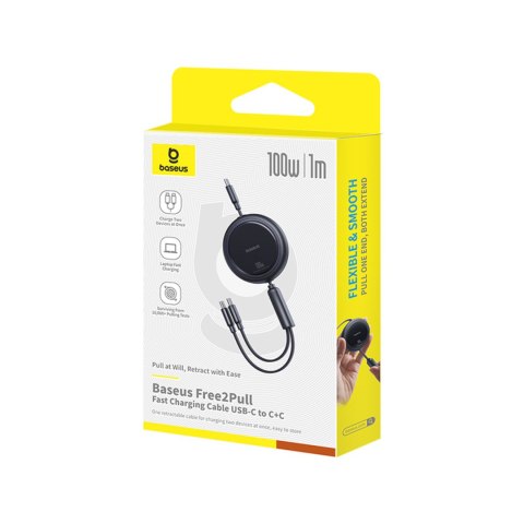 Kabel przewód zwijany USB-C - 2 x USB-C Bright Mirror Series 100W 1m - czarny Kabel przewód zwijany USB-C - 2 x USB-C Bright Mirror Series 100W 1m - czarny