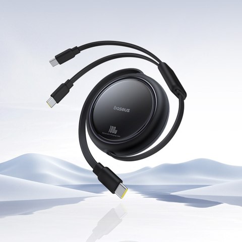 Kabel przewód zwijany USB-C - 2 x USB-C Bright Mirror Series 100W 1m - czarny Kabel przewód zwijany USB-C - 2 x USB-C Bright Mirror Series 100W 1m - czarny