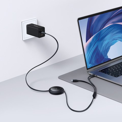 Kabel przewód zwijany USB-C - 2 x USB-C Bright Mirror Series 100W 1m - czarny Kabel przewód zwijany USB-C - 2 x USB-C Bright Mirror Series 100W 1m - czarny