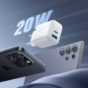 Ładowarka sieciowa USB-C USB-A 20W PD QC 3.0 - biała
