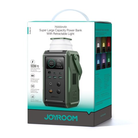 Powerbank turystyczny 75000mAh 100W USB-C USB-A lampka sygnał SOS - zielony Powerbank turystyczny 75000mAh 100W USB-C USB-A lampka sygnał SOS - zielony