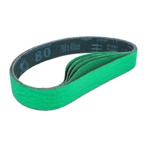 Taśmy pasy ścierne szlifierskie bezkońcowe 760x40mm z cyrkonu ziarnistość P80 5szt. Taśmy pasy ścierne szlifierskie bezkońcowe 760x40mm z cyrkonu ziarnistość P80 5szt.