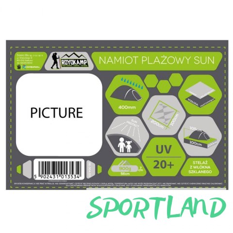Namiot plażowy Sun 200x100x105 Royokamp 1013534 N/A Namiot plażowy Sun 200x100x105 Royokamp 1013534 N/A