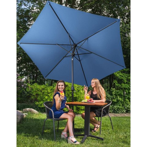 Parasol ogrodowy okrągły duży uchylny z korbką śr. 300 cm niebieski Parasol ogrodowy okrągły duży uchylny z korbką śr. 300 cm niebieski