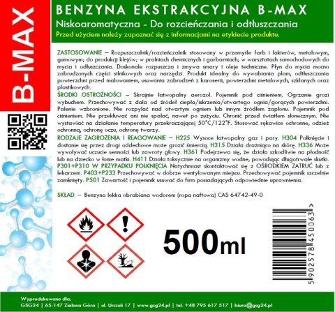 Benzyna ekstrakcyjna w aerozolu B-MAX Spray 500ML Benzyna ekstrakcyjna w aerozolu B-MAX Spray 500ML