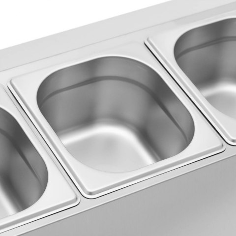 Ekspozytor stojak na pojemniki gastronomiczne 4 x GN 1/6 7.6 l + pojemniki z pokrywkami Ekspozytor stojak na pojemniki gastronomiczne 4 x GN 1/6 7.6 l + pojemniki z pokrywkami