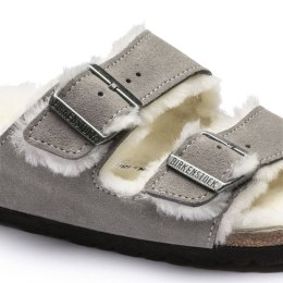 Klapki damskie/męskie ocieplane Birkenstock Arizona Shearling Stone Coin zamsz z wełną owczą regular szerokie (1017402) 43.0