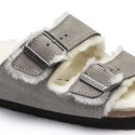 Klapki damskie/męskie ocieplane Birkenstock Arizona Shearling Stone Coin zamsz z wełną owczą narrow wąskie (1017403) 44.0