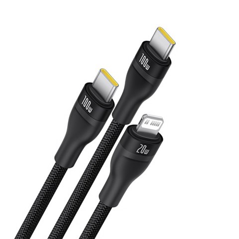 3w1 Kabel przewód Flash Series 3 100W USB-C - 2x USB-C iPhone Lightning 1.5m - czarny 3w1 Kabel przewód Flash Series 3 100W USB-C - 2x USB-C iPhone Lightning 1.5m - czarny