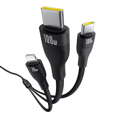 3w1 Kabel przewód Flash Series 3 100W USB-C - 2x USB-C iPhone Lightning 1.5m - czarny 3w1 Kabel przewód Flash Series 3 100W USB-C - 2x USB-C iPhone Lightning 1.5m - czarny