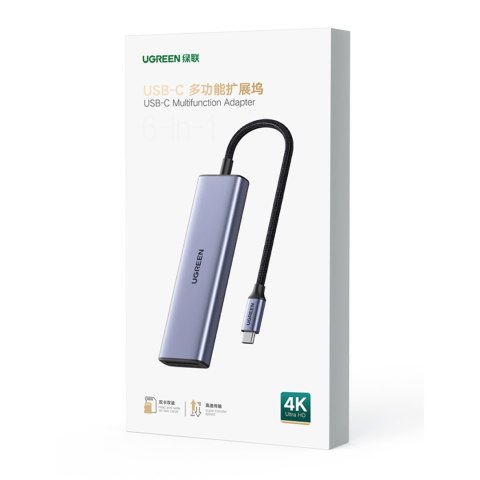 6w1 HUB Adapter USB-C - HDMI / USB-A / czytnik kart SD TF - szary 6w1 HUB Adapter USB-C - HDMI / USB-A / czytnik kart SD TF - szary