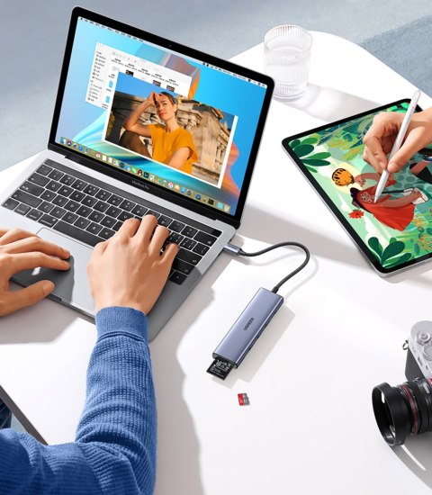 6w1 HUB Adapter USB-C - HDMI / USB-A / czytnik kart SD TF - szary 6w1 HUB Adapter USB-C - HDMI / USB-A / czytnik kart SD TF - szary