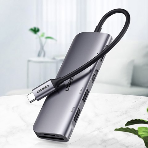 6w1 HUB adapter USB-C - HDMI USB-A USB-C PD czytnik SD TF - szary 6w1 HUB adapter USB-C - HDMI USB-A USB-C PD czytnik SD TF - szary
