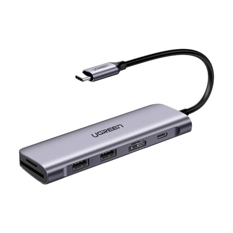 6w1 HUB adapter USB-C - HDMI USB-A USB-C PD czytnik SD TF - szary 6w1 HUB adapter USB-C - HDMI USB-A USB-C PD czytnik SD TF - szary