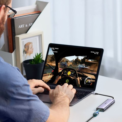 HUB Adapter USB-C - USB-A / HDMI / RJ45 / czytnik kart SD i TF / USB-C PD 100W - szary HUB Adapter USB-C - USB-A / HDMI / RJ45 / czytnik kart SD i TF / USB-C PD 100W - szary