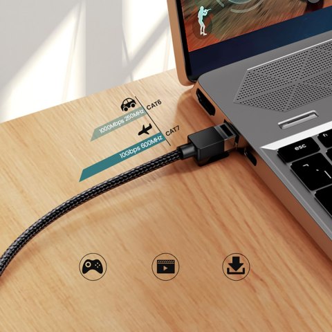 Kabel Ethernet sieciowy RJ45 Cat 7 10Gbps 2m - czarny Kabel Ethernet sieciowy RJ45 Cat 7 10Gbps 2m - czarny