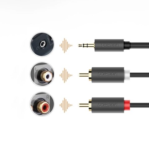 Kabel przewód audio 3.5 mm mini jack (męski) - 2RCA (męski) 1m - szary Kabel przewód audio 3.5 mm mini jack (męski) - 2RCA (męski) 1m - szary
