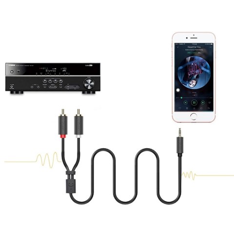 Kabel przewód audio 3.5 mm mini jack (męski) - 2RCA (męski) 1m - szary Kabel przewód audio 3.5 mm mini jack (męski) - 2RCA (męski) 1m - szary