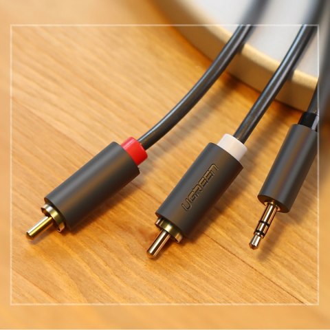 Kabel przewód audio 3.5 mm mini jack (męski) - 2RCA (męski) 1m - szary Kabel przewód audio 3.5 mm mini jack (męski) - 2RCA (męski) 1m - szary