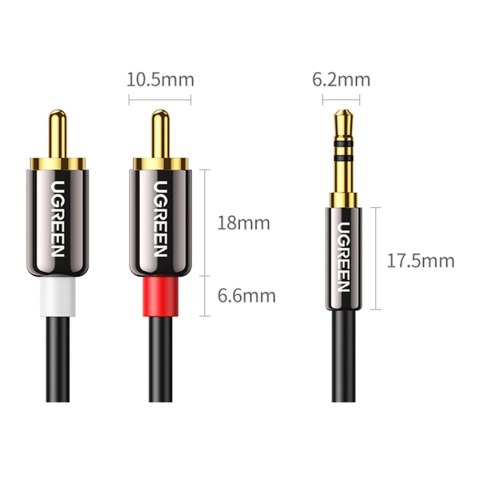 Kabel przewód audio mini jack (męski) - 2RCA (męski) 1m - czarny Kabel przewód audio mini jack (męski) - 2RCA (męski) 1m - czarny