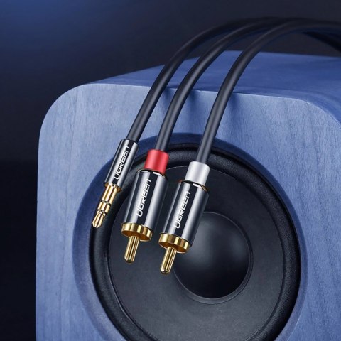 Kabel przewód audio mini jack (męski) - 2RCA (męski) 1m - czarny Kabel przewód audio mini jack (męski) - 2RCA (męski) 1m - czarny