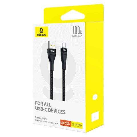 Kabel przewód wytrzymały Flash 2 USB-A - USB-C 100W 1m - czarny Kabel przewód wytrzymały Flash 2 USB-A - USB-C 100W 1m - czarny