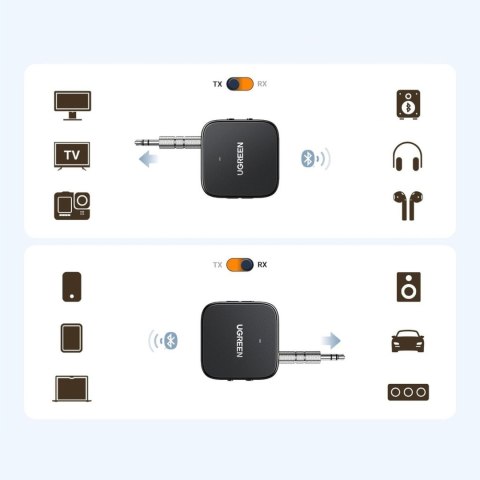 Nadajnik odbiornik audio Bluetooth 5.2 TX RX mini Jack USB-C RCA - czarny Nadajnik odbiornik audio Bluetooth 5.2 TX RX mini Jack USB-C RCA - czarny