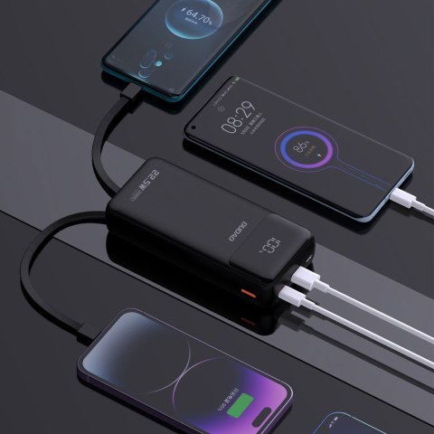 Powerbank 20000mAh z wbudowanymi kablami iPhone Lightning USB-C USB-A 22.5W PD - czarny Powerbank 20000mAh z wbudowanymi kablami iPhone Lightning USB-C USB-A 22.5W PD - czarny