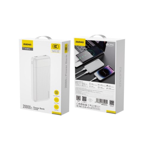Powerbank K18 Pro 20000mAh USB-A / USB-C / Micro USB - biały Powerbank K18 Pro 20000mAh USB-A / USB-C / Micro USB - biały