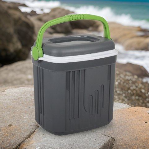 Lodówka turystyczna 20L KAMAI ICEBERG na wkłady mrożące, ciemno-szara z zieloną rączką Lodówka turystyczna 20L KAMAI ICEBERG na wkłady mrożące, ciemno-szara z zieloną rączką