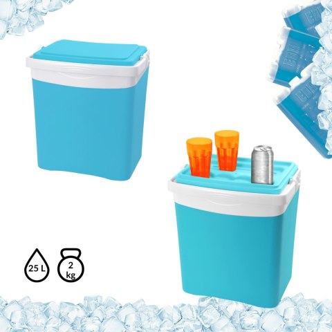 Lodówka turystyczna 25L KAMAI TROPIC na wkłady mrożące, turkusowa z białą rączką Lodówka turystyczna 25L KAMAI TROPIC na wkłady mrożące, turkusowa z białą rączką