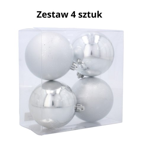 EKSKLUZYWNY ZESTAW 4 BOMBEK CHOINKOWYCH 8 CM - SREBRNY EKSKLUZYWNY ZESTAW 4 BOMBEK CHOINKOWYCH 8 CM - SREBRNY