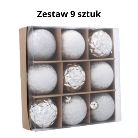 EKSKLUZYWNY ZESTAW 9 BOMBEK CHOINKOWYCH O ŚREDNICY 6 CM - SREBRNY EKSKLUZYWNY ZESTAW 9 BOMBEK CHOINKOWYCH O ŚREDNICY 6 CM - SREBRNY