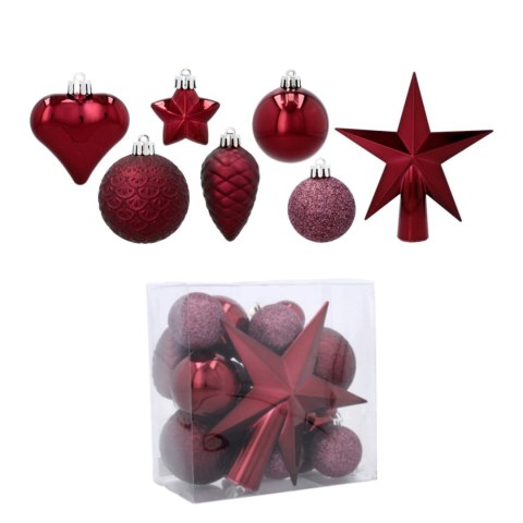 Komplet 19 Bombek Choinkowych Kamai Christmas Decoration® - Kolor Burgund z Gwiazdą na Czubek Komplet 19 Bombek Choinkowych Kamai Christmas Decoration® - Kolor Burgund z Gwiazdą na Czubek
