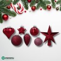 Komplet 19 Bombek Choinkowych Kamai Christmas Decoration® - Kolor Burgund z Gwiazdą na Czubek