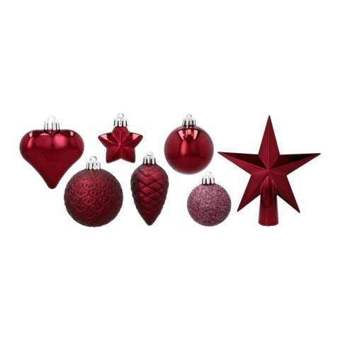 Komplet 19 Bombek Choinkowych Kamai Christmas Decoration® - Kolor Burgund z Gwiazdą na Czubek Komplet 19 Bombek Choinkowych Kamai Christmas Decoration® - Kolor Burgund z Gwiazdą na Czubek