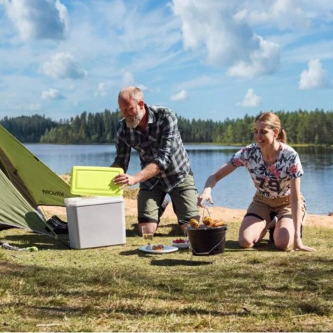 Lodówka turystyczna 24L KAMAI EDA na wkłady mrożące, szara z białą rączką i zieloną pokrywą Lodówka turystyczna 24L KAMAI EDA na wkłady mrożące, szara z białą rączką i zieloną pokrywą