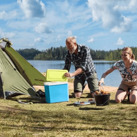 Lodówka turystyczna 24L KAMAI EDA na wkłady mrożące, turkusowa z białą rączką i zieloną pokrywą Lodówka turystyczna 24L KAMAI EDA na wkłady mrożące, turkusowa z białą rączką i zieloną pokrywą