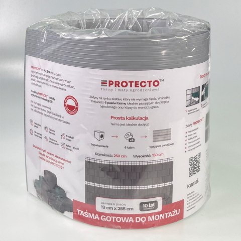 Taśma ogrodzeniowa PASKI 6 x 2,55mb CLASSIC 19cm PROTECTO™ SZARA + 12 klipsów GRATIS Taśma ogrodzeniowa PASKI 6 x 2,55mb CLASSIC 19cm PROTECTO™ SZARA + 12 klipsów GRATIS