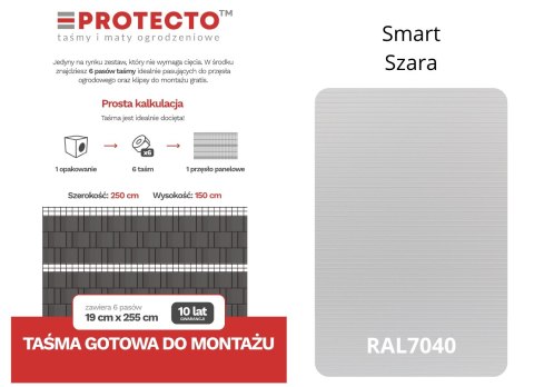 Taśma ogrodzeniowa PASKI 6 x 2,55mb SMART 19cm PROTECTO™ SZARA + 12 klipsów GRATIS Taśma ogrodzeniowa PASKI 6 x 2,55mb SMART 19cm PROTECTO™ SZARA + 12 klipsów GRATIS