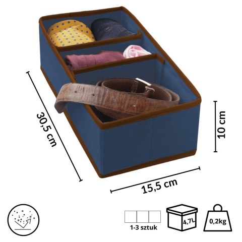 BLUE niebieski organizer do szuflady 3 przegrody 30,5x15,5x10cm BLUE niebieski organizer do szuflady 3 przegrody 30,5x15,5x10cm