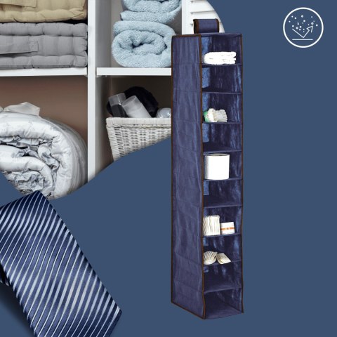 BLUE niebieski wiszący organizer do szafy 10 przegród 20x29x120 cm BLUE niebieski wiszący organizer do szafy 10 przegród 20x29x120 cm