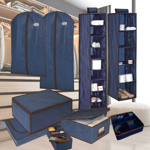 BLUE niebieski wiszący organizer do szafy 10 przegród 20x29x120 cm BLUE niebieski wiszący organizer do szafy 10 przegród 20x29x120 cm