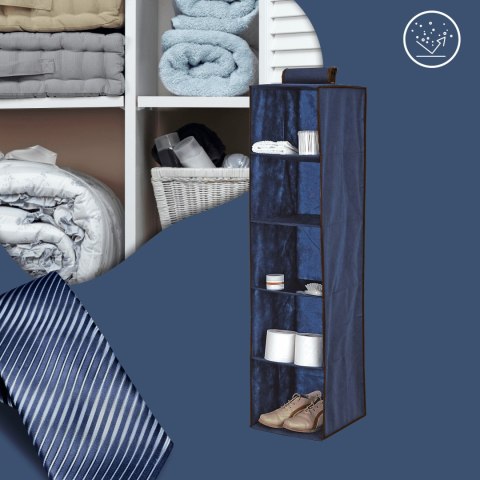 BLUE niebieski wiszący organizer do szafy 5 przegród 30X30X120cm BLUE niebieski wiszący organizer do szafy 5 przegród 30X30X120cm