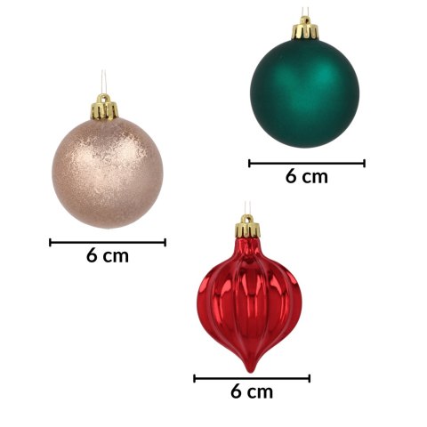 Zestaw 12 bombek choinkowych 6cm - zielone, złote, czerwone, w tubie Zestaw 12 bombek choinkowych 6cm - zielone, złote, czerwone, w tubie