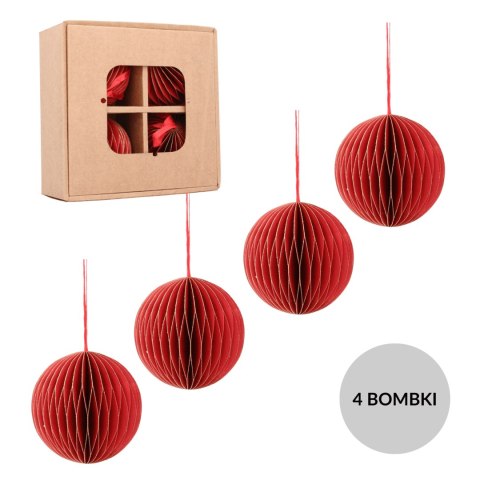 Zestaw 4 bombek papierowych składanych 7cm - klasyczna czerwień Zestaw 4 bombek papierowych składanych 7cm - klasyczna czerwień