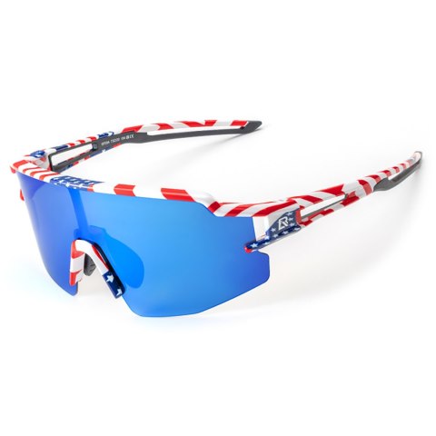 Okulary rowerowe polaryzacyjne z filtrem UV i wkładką korekcyjną - wzór USA niebieskie Okulary rowerowe polaryzacyjne z filtrem UV i wkładką korekcyjną - wzór USA niebieskie