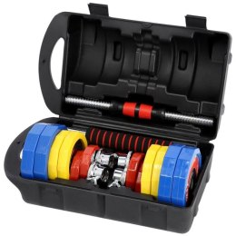 Kolorowe sztangielki z funkcją sztangi w walizce HMS SKC20 2 x 10 kg N/A